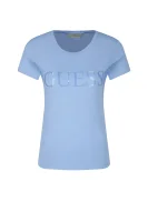 T-shirt SATINETTE | Regular Fit GUESS błękitny