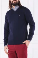 Wełniany sweter LUXURY WOOL VNECK FO | Regular Fit Tommy Tailored granatowy