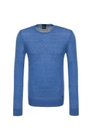 Lniany sweter Kwasirol BOSS ORANGE niebieski