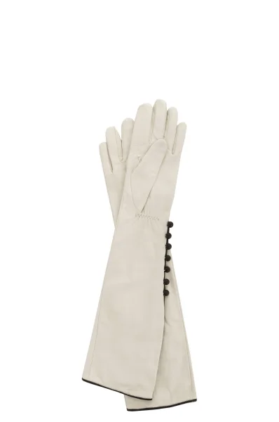 Skórzane rękawiczki Elisabetta Franchi kremowy