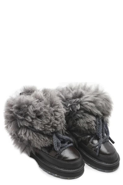 Skórzane śniegowce Blurred Glossy | z dodatkiem wełny EMU Australia czarny