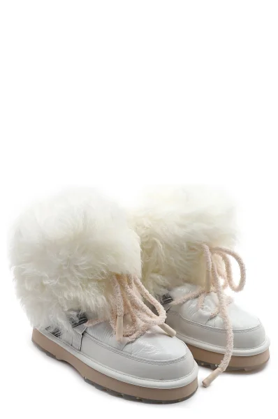 Skórzane śniegowce Blurred Glossy | z dodatkiem wełny EMU Australia biały