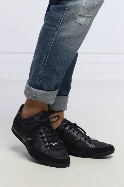 кросівки saturn | з додаванням шкіри BOSS BLACK темно-синій