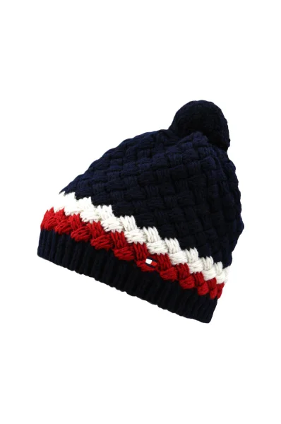 Wool cap TOMMY BUBBLE BEANIE Tommy Hilfiger navy blue