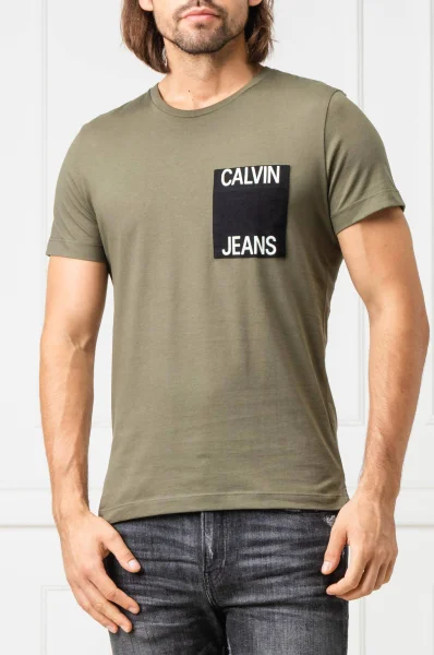 T-shirt POCKET | Slim Fit CALVIN KLEIN JEANS zielony