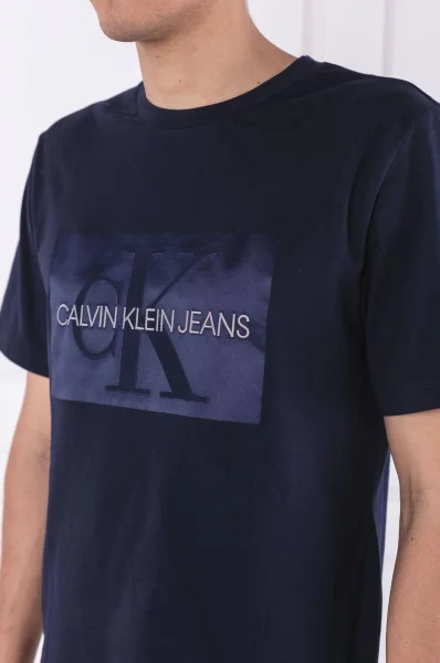 T-shirt SHINY MONOGRAM BOX | Regular Fit CALVIN KLEIN JEANS granatowy