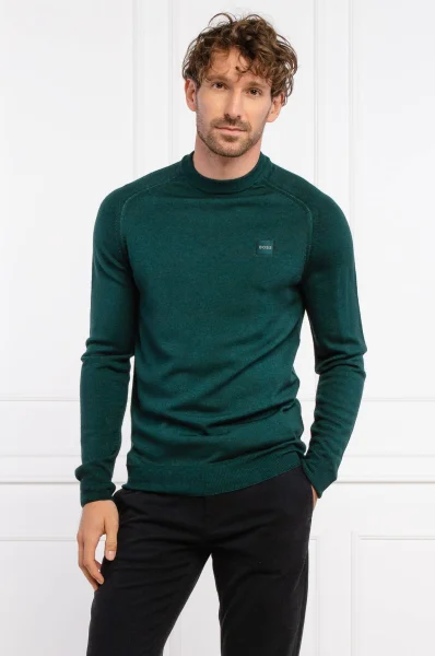 Wełniany sweter ANSERLOT | Regular Fit BOSS ORANGE butelkowa zieleń