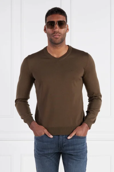 бавовняний светр baram-l | regular fit BOSS BLACK хакі