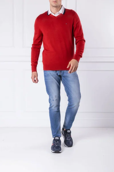 Sweter | Regular Fit | z dodatkiem jedwabiu Tommy Hilfiger czerwony