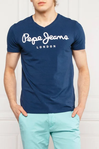 T-shirt ORIGINAL STRETCH V | Slim Fit Pepe Jeans London granatowy
