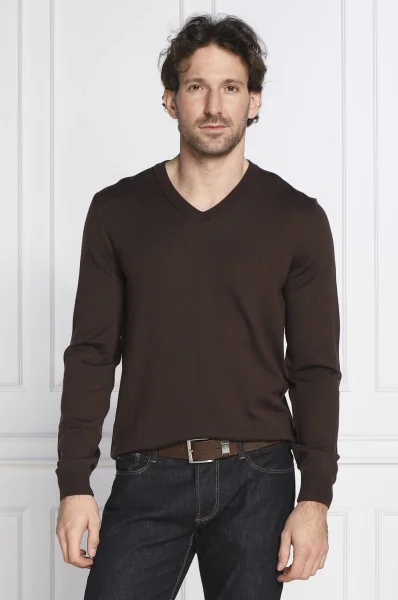 Wełniany sweter Baram-L | Regular Fit BOSS BLACK brązowy