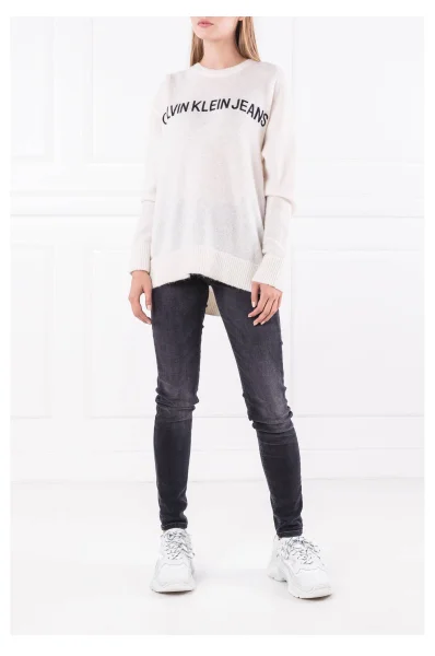 Sweater ALPACA BLEND LOGO CR | Loose fit | with addition of wool CALVIN KLEIN JEANS white