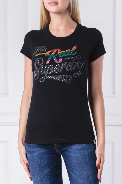 T-shirt RHINESTONE Superdry czarny
