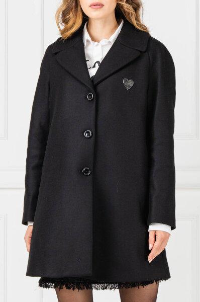 Wool Coat With Addition Of Cashmere, Love Moschino Red Shirt Hem Trench Coat