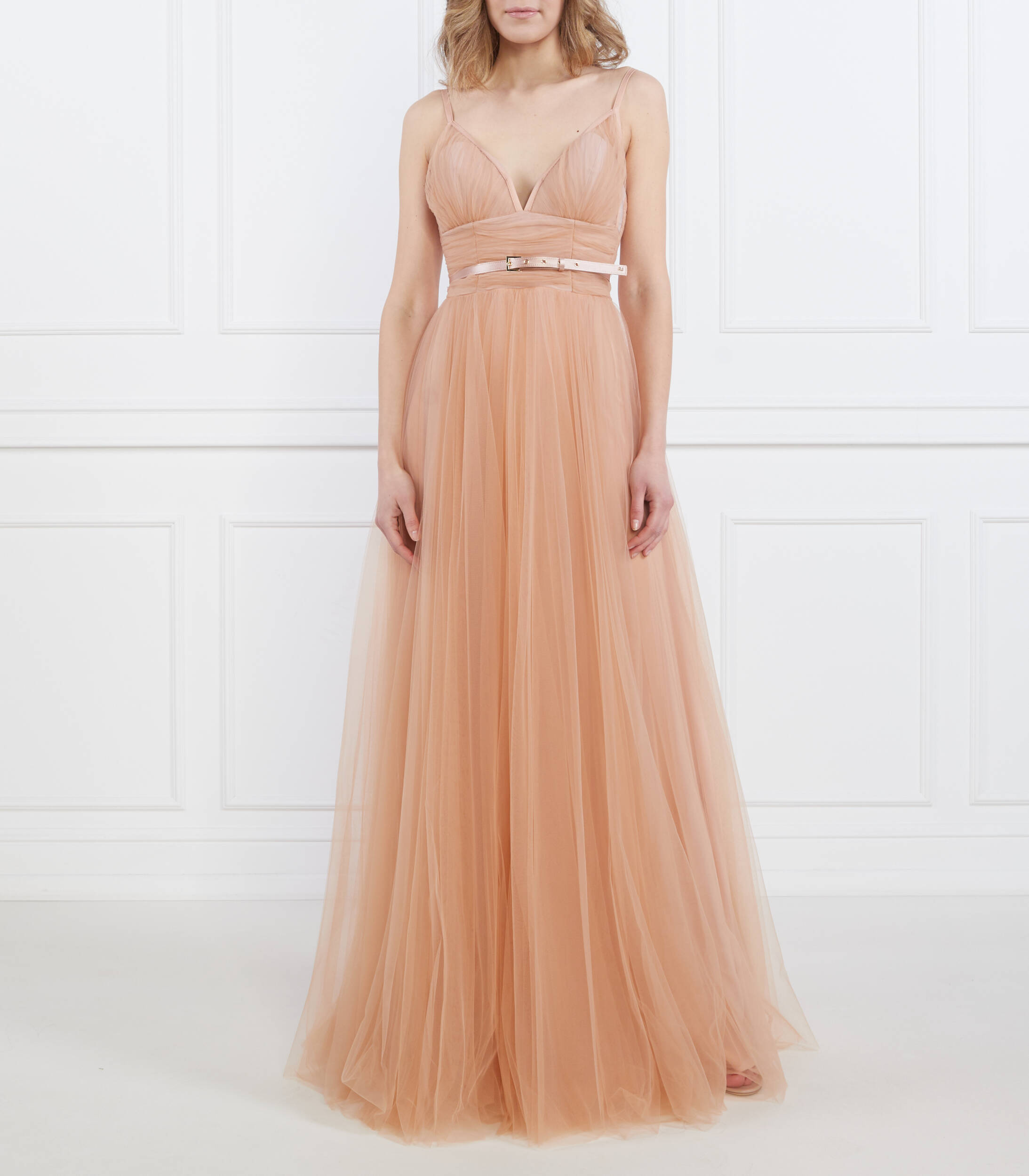 【ELISABETTA FRANCHI】Long Tulle Dress With Belt Pink Dress Elisabetta Franchi | color Powder pink | Gomez.pl/en